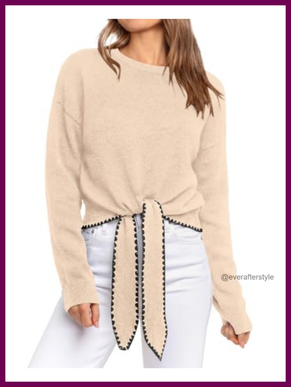 Casual Long Sleeve Tie Front Sweater Women Loose Fit Cozy Knit Pullover